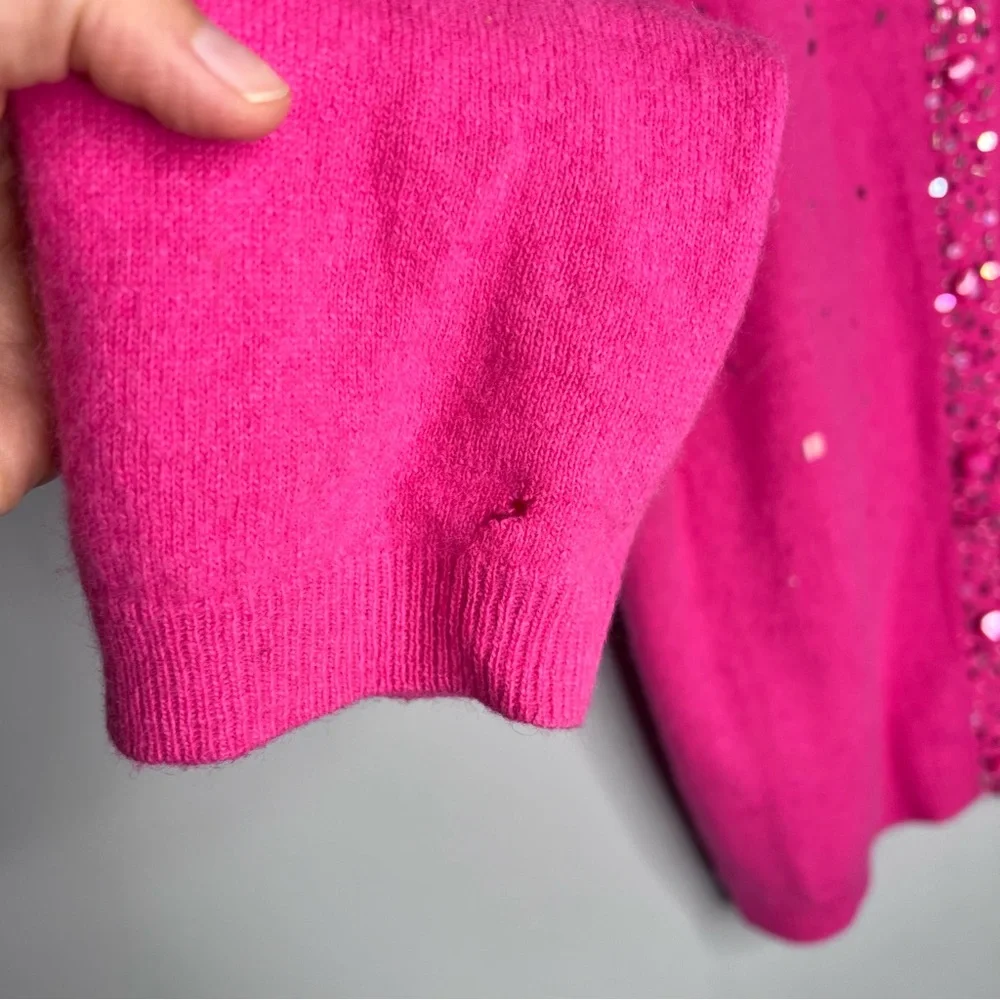 RARE Vintage Lilly Pulitzer Pink Lambswool‎ Beaded Cardigan C9